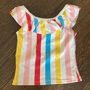 Hanna Andersson Girls Swim Top 
Ruffles 
Rainbow Stripes 
Size 100cm 4
Lined